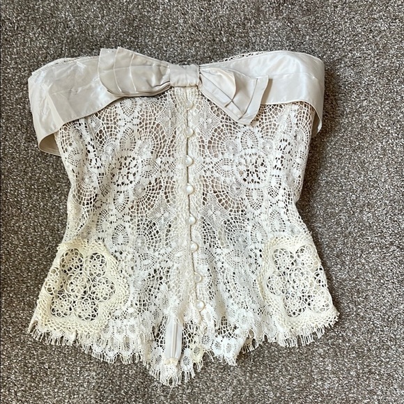 Byron Lars Cream lace Blouse with Embellished Bustier and Scalloped Hem - Picture 1 of 4